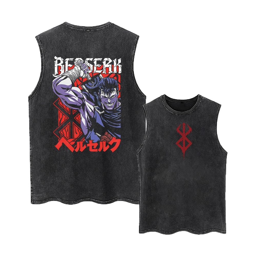 Anime Printed Washed Vest Retro Sports Fitness Casual Short-Sleeved Loose Large Size Summer 2XL
