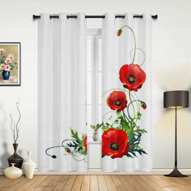 Modern Window Curtains Blooming Red Poppy Flowers Luxury Fashion Curtains for Living Room Bedroom Kitchen Drapes 135W x 60H(cm) x1