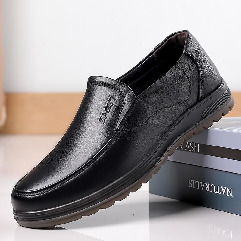 New Spring Men's Shoes Top Layer Cowhide Round Toe Men's Business Casual Leather Shoes Middle-aged and Elderly Tendon Sole Dad's Shoes 44