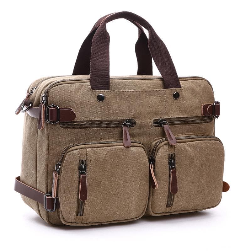 Hot Canvas Leather Travel Handbag Luggage Duffel Travel Tote Multifunction Shoulder Strap Bag khaki