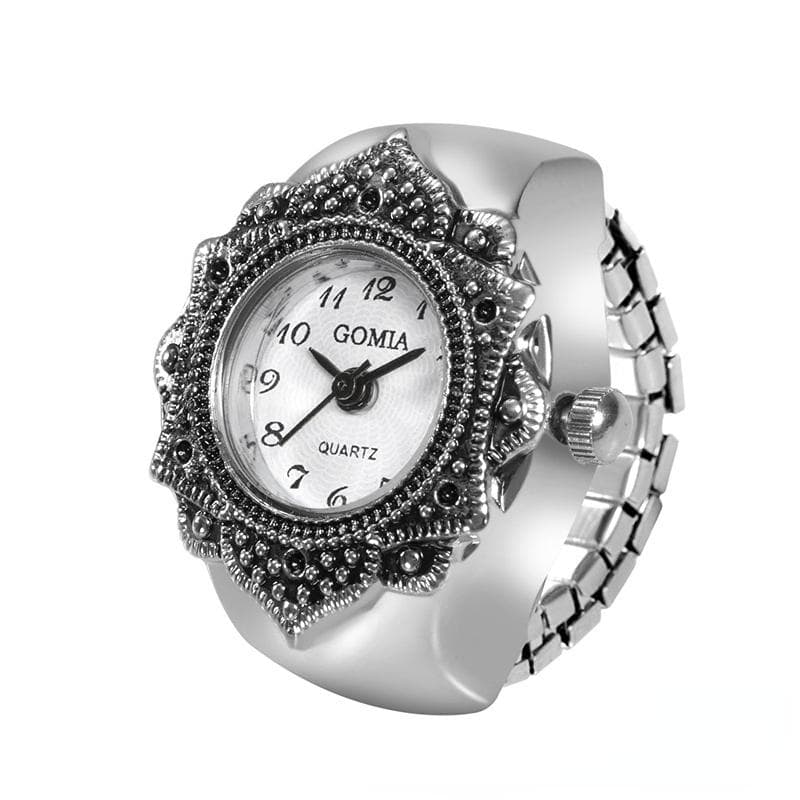 1PC Lady Finger Ring Watch Silver Color Ring Watch for Women Men Unique Design Vintage Retro Ring Watch white