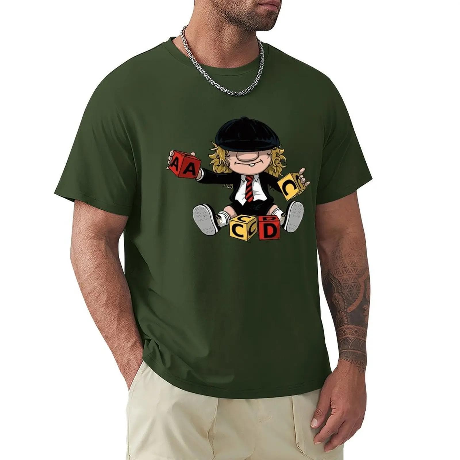AC_DC Angus Young Hardrock Music Band Fan Male T Shirts Cartoon Graphic TShirts Cool Short Sleeve Clothing Streetwear T-Shirts XXXL gray
