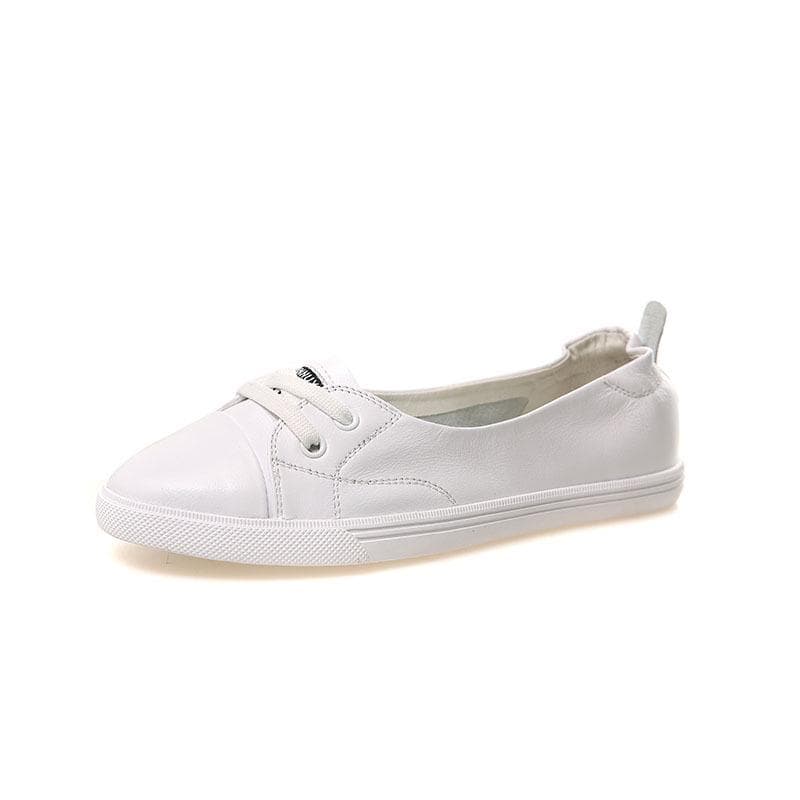 Shallow Mouth Genuine Leather Small White Shoes Female New Flat Casual Korean Travel Driving Pregnant Women Student Skate Shoes 35