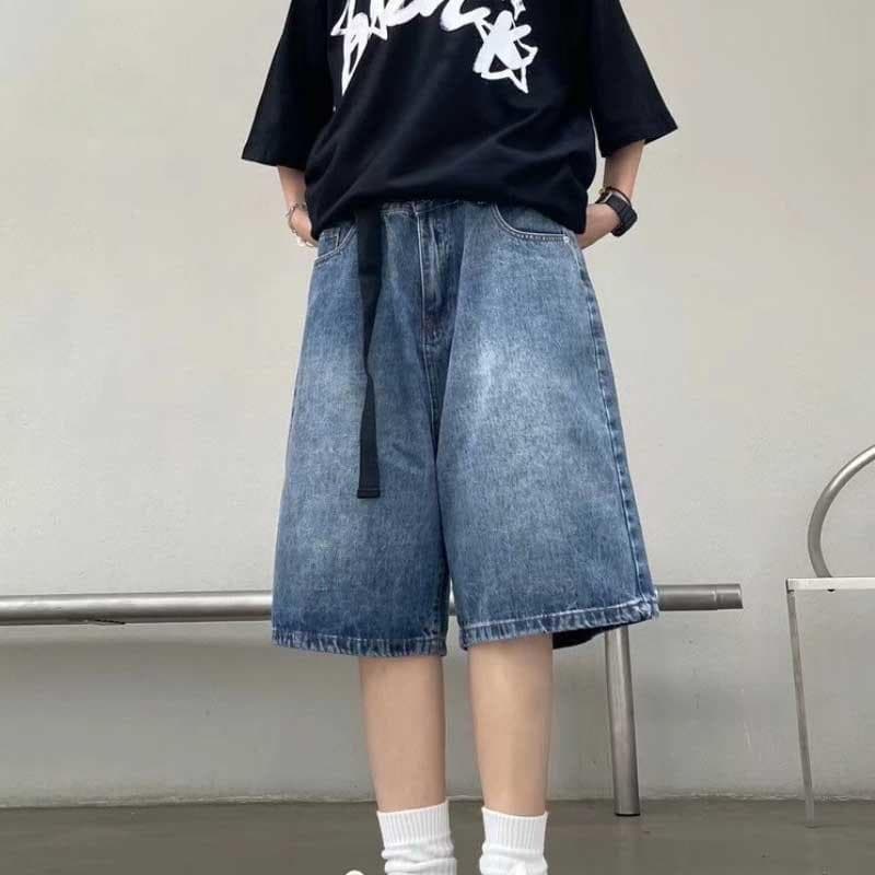 High Street Retro Blue Jeans Shorts Women Summer Baggy Wide Leg Denim Half Pants Fashion Streetwear Y2k Clothing Oversize XL blue