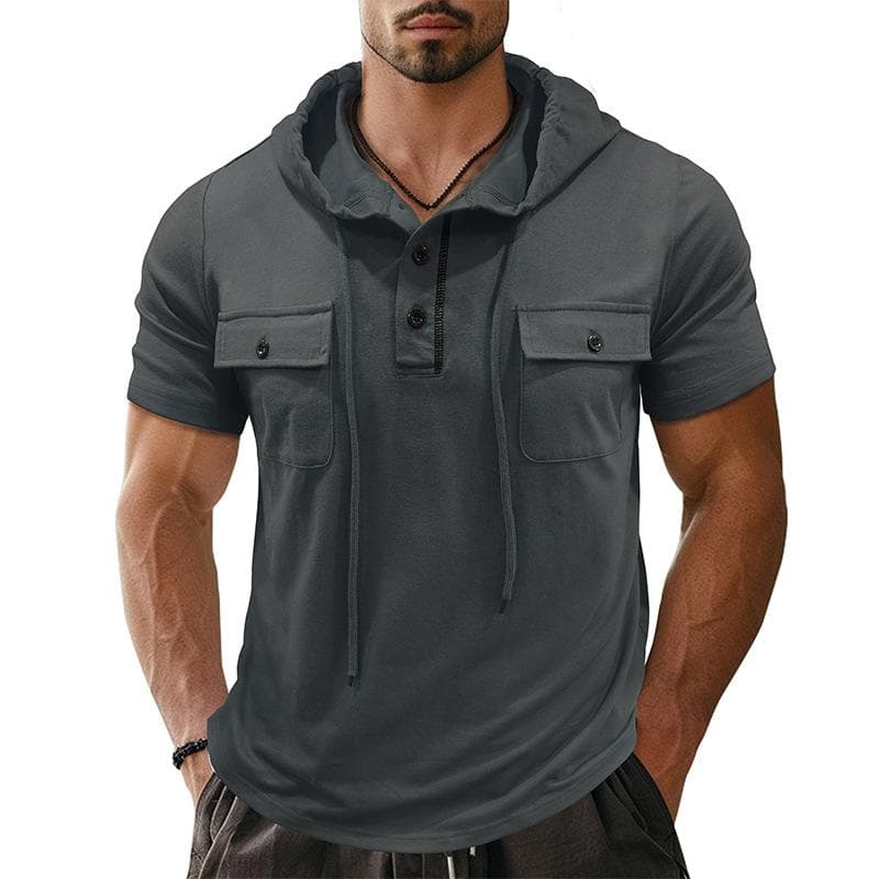 Men's Soft Short Sleeve Hoodie Lightweight Pullover Summer Casual Hooded Sweatshirts Breathable T-Shirts Moisture Wicking Dry Fit Shirts for Men XL dark gray