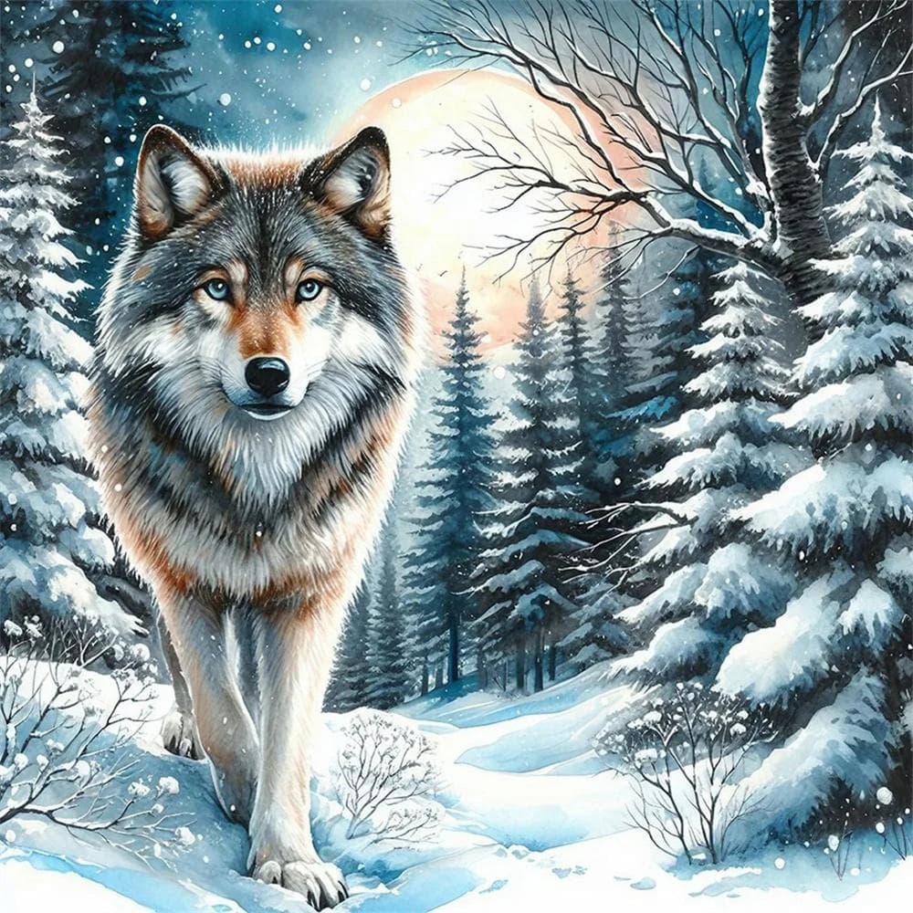 Full Diamond Painting Animal Wolf 5d Diy Diamond Mosaic Landscape Winter Home Decorative Rhinestone Pictures Craft Kit Round 40x40cm