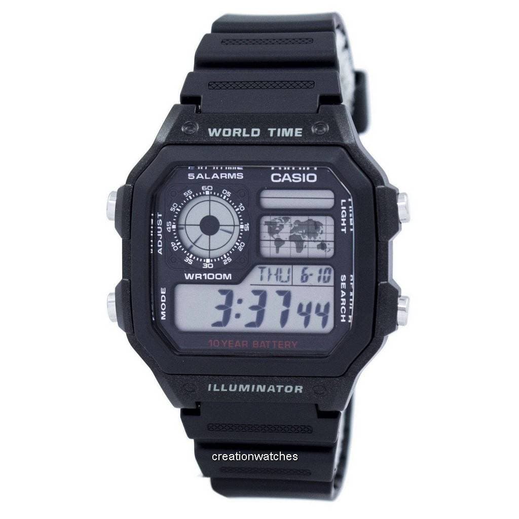 Casio Youth Illuminator World Time Alarm AE-1200WH-1AV AE1200WH-1AV Men's Watch black