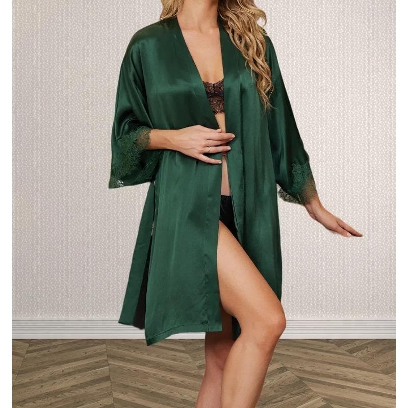 Pure Silk Casual Belted Women's Robe Blue Lace Decorated Bridal Robe Robe Nightgown Evening Gown XL