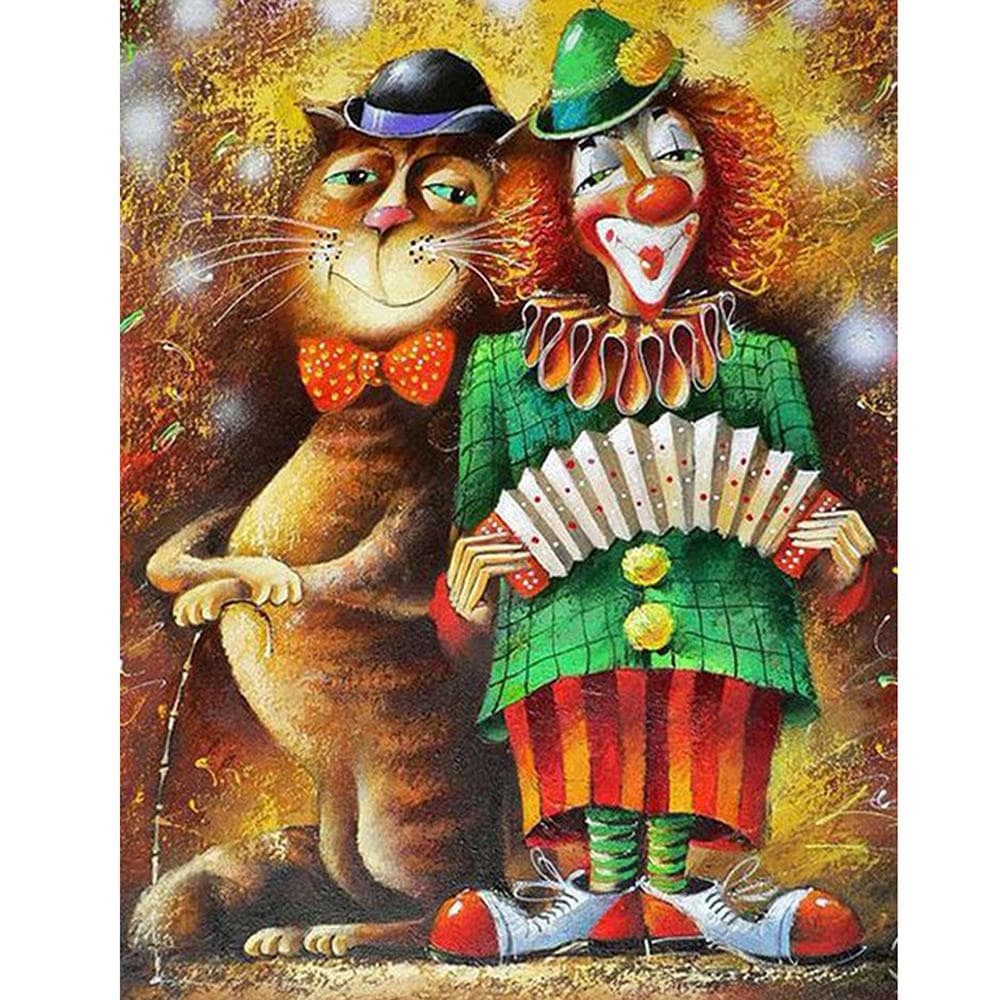 5D DIY Diamond Painting Cat Christmas Full Drill Round Diamond Mosaic Clown Picture Of Rhinestone 20X30CM