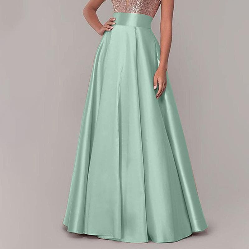ZANZEA Women Fashion A-line Satin Skirts Summer Casual Maxi Long Skirts M green