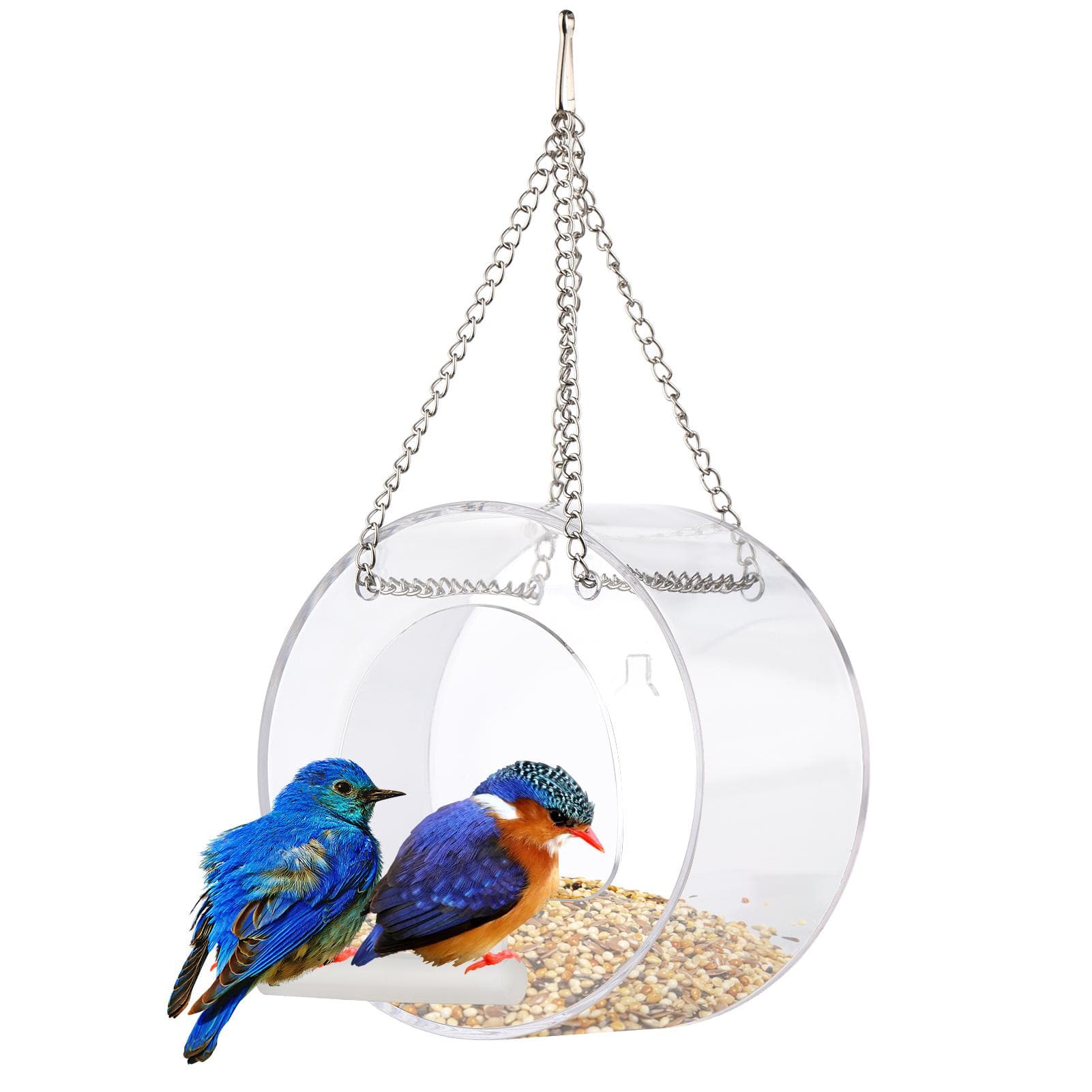 Clear Window Bird Feeder with Wifi Camera Suction Cup, Smart Transparent Round Birdfeeder with 16GB without Camera transparent
