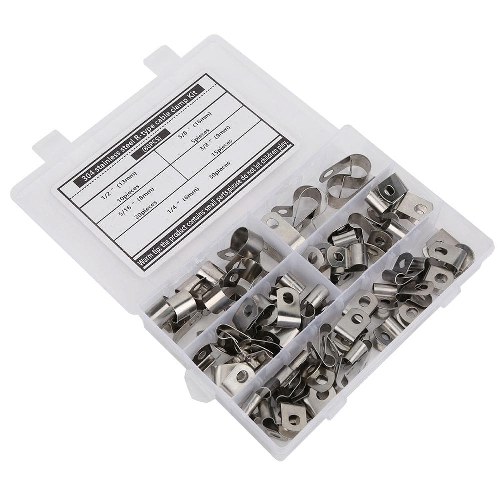 80PCs R Type Clip Cable Clamp Kit Hardware Parts 304 Stainless Steel Corrosion Resistant 616mm