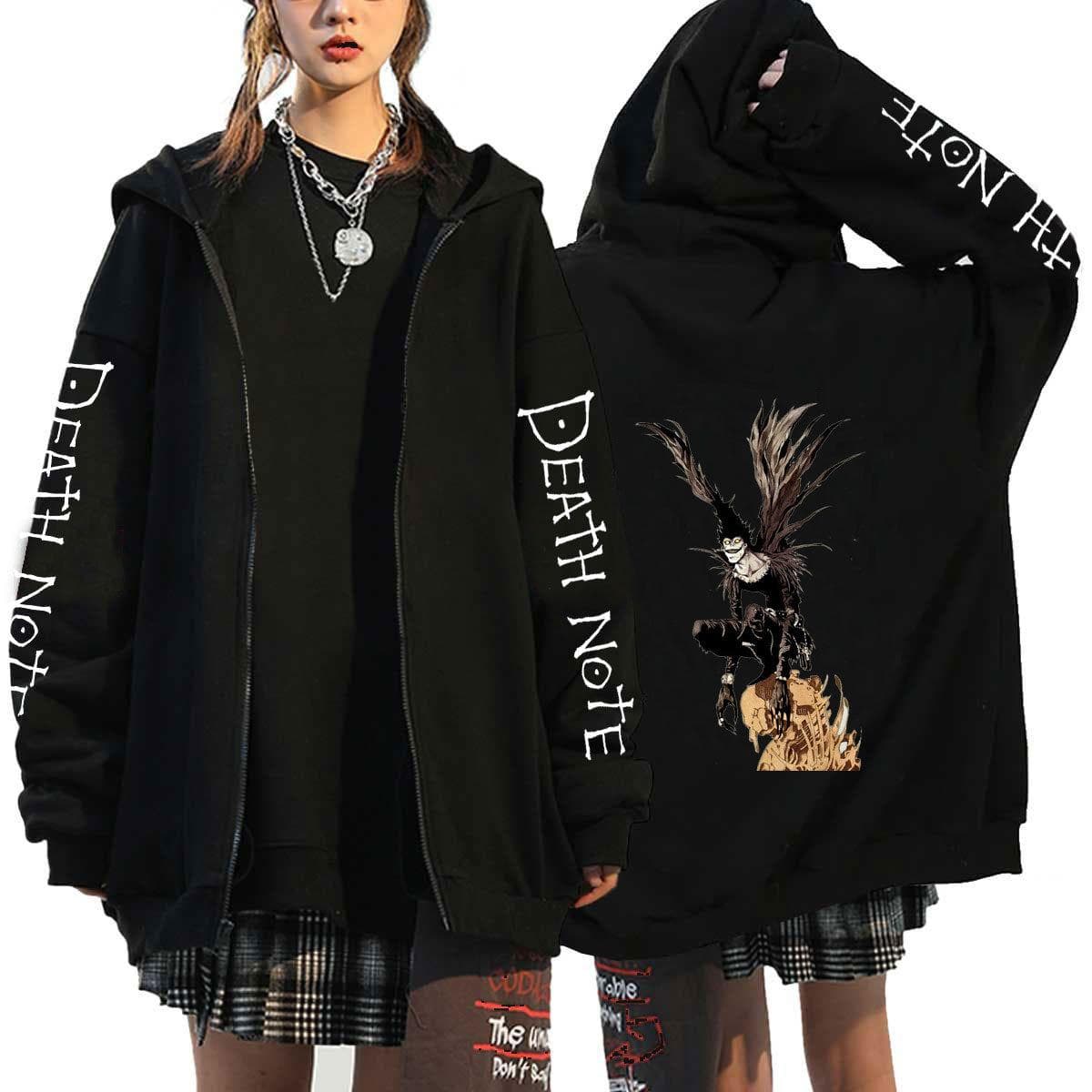 Death Note Harajuku Anime Zipper Coats Hoodies Mens Jackets Casual Loose Hooded Zip Up Manga L Lawliet Print Tops Sweatshirt Unisex Couple Streetwear XXL