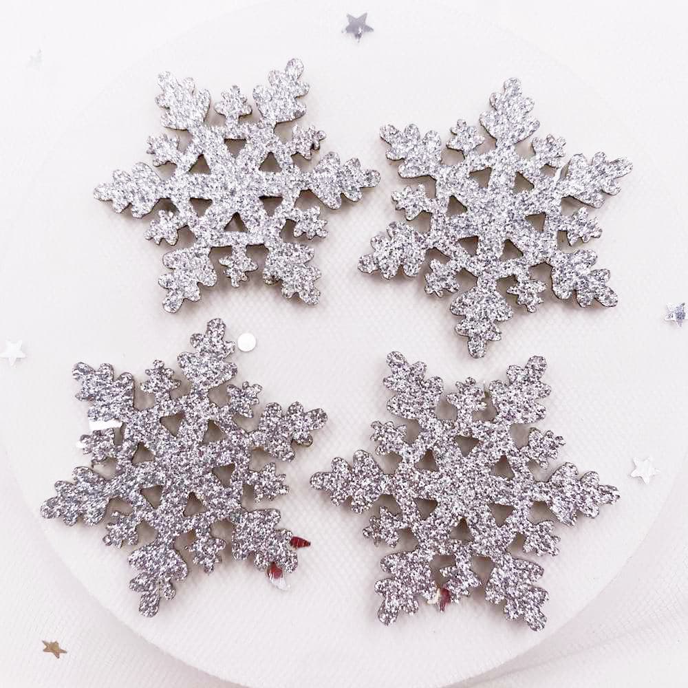 30pcs 40mm Glitter Christmas Snowflakes Composite Cloth Appliques Patches Baby's Bow DIY Craft Making E30