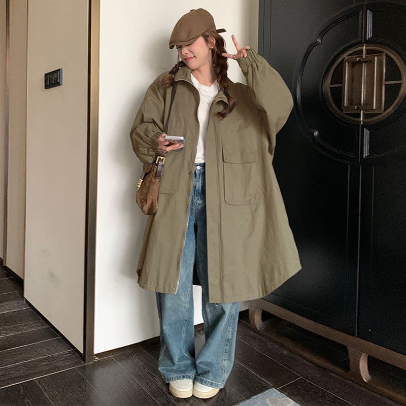 Trench Coat Women's Spring and Autumn New Korean Version Loose Large Size Casual Foreign Style Hooded Coat M