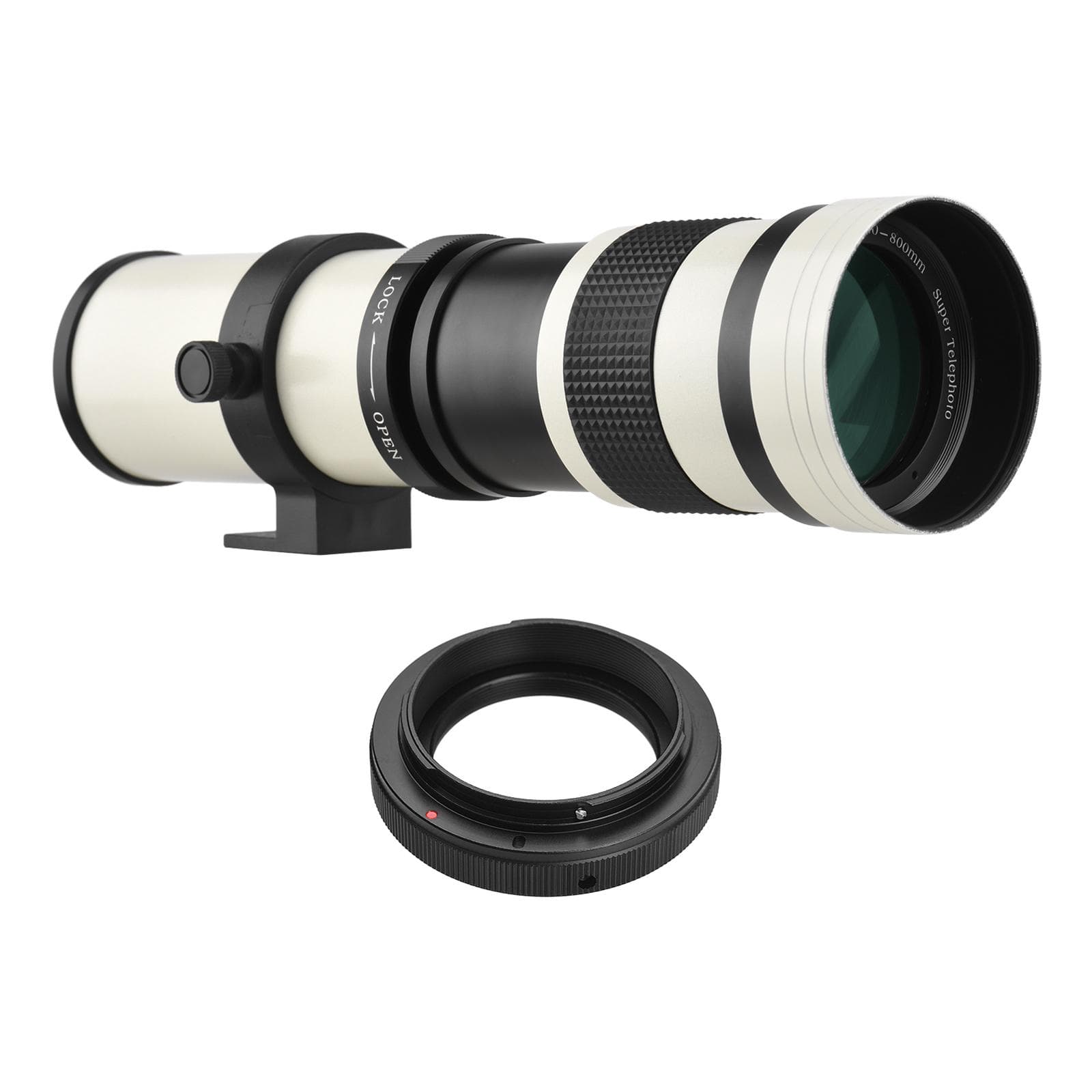 Camera MF Super Telephoto Zoom Lens F/8.3-16 420-800mm T Mount with Adapter Ring Universal 1/4 white