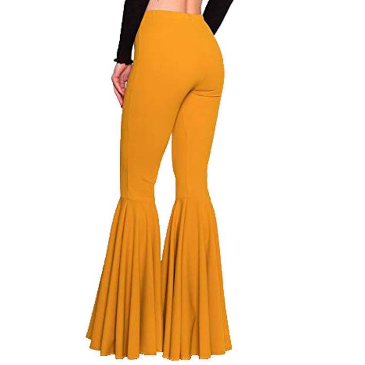 Women's High Waist Slim Fit Mermaid Flared Pants (YH8051) L yellow