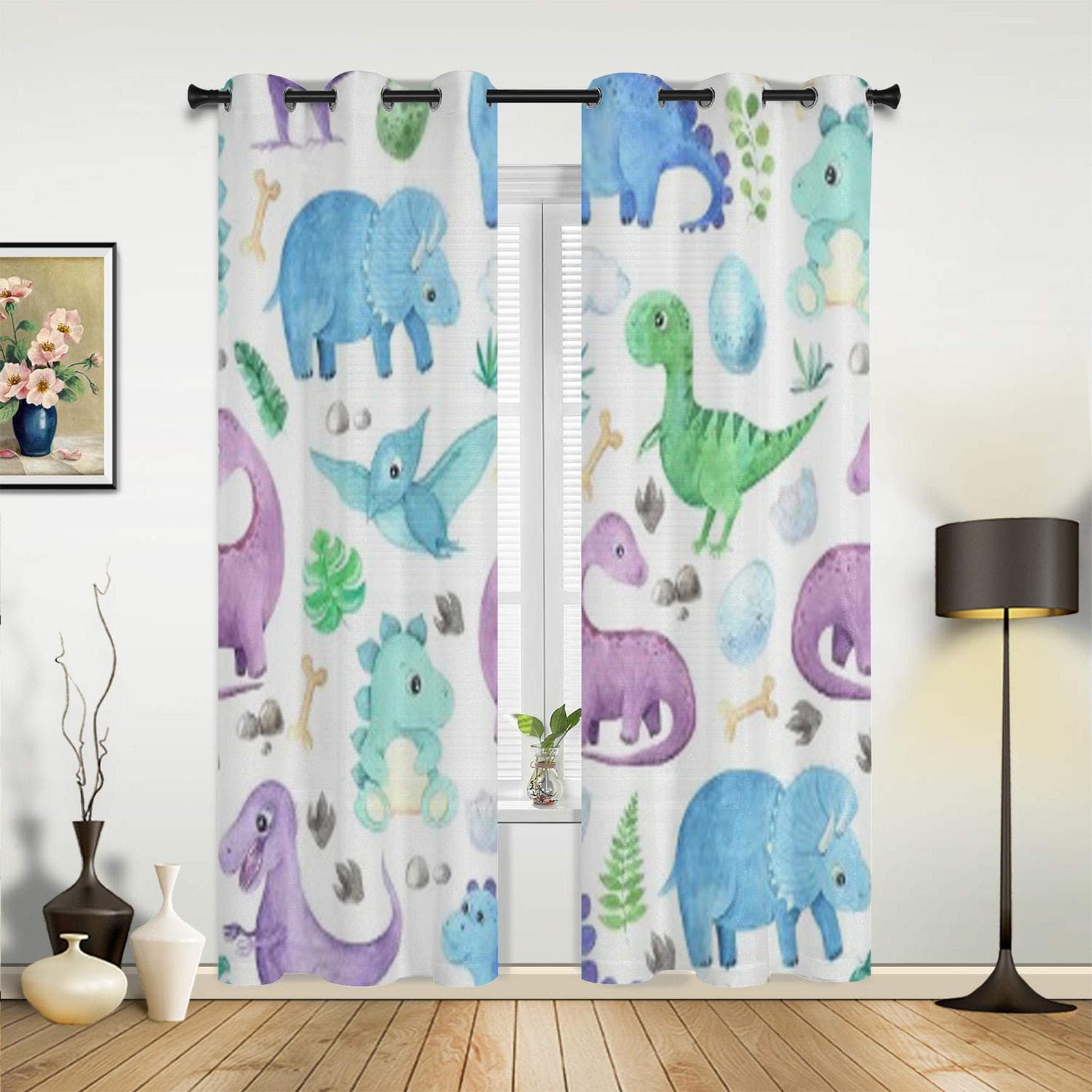 Spring Flowers Leaves Window Curtains For Living Room Bedroom Luxury Modern Kitchen Curtains Fabric Drapes 135W x 60H(cm) x1