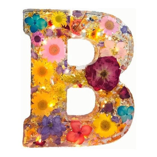 Floral Resin Night Light Handmade Pressed Flowers in Resin Letters Lamp Table
