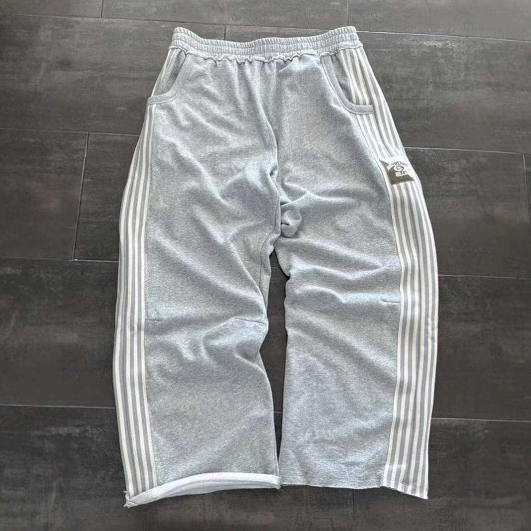 New Sports Pants Men and Women Loose Wide-leg Trousers Side Striped Print Sweatpants Straight Trousers M