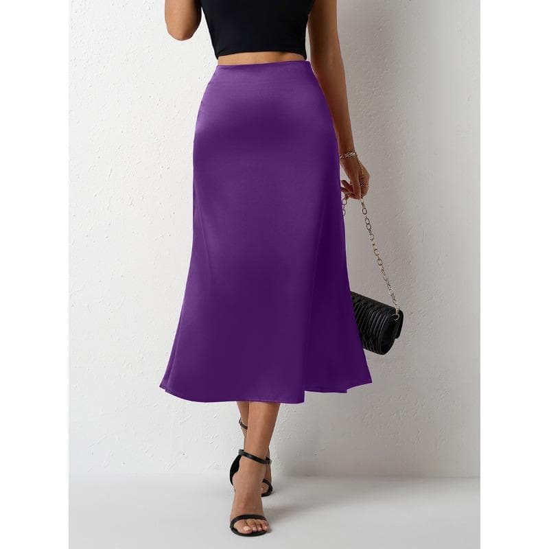 Women's Satin Skirt with Tail Fish Tail for Spring and Summer XXL dark purple