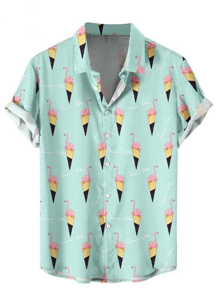 Hawaiian Shirt For Men Summer Ice Cream T-Shirt Beach Prints Short Sleeved Shirt Tops Casual Original Design Men's Clothing L