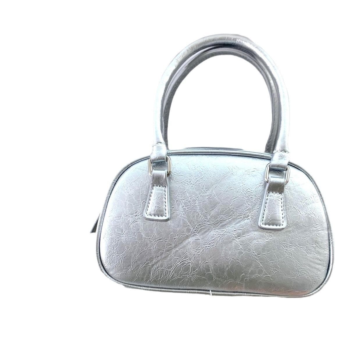 Pu Texture Silver Bag, Polyester Small Square Bag, Fashionable and Versatile, Hand-held, Crossbody Bowling Small Bag silver
