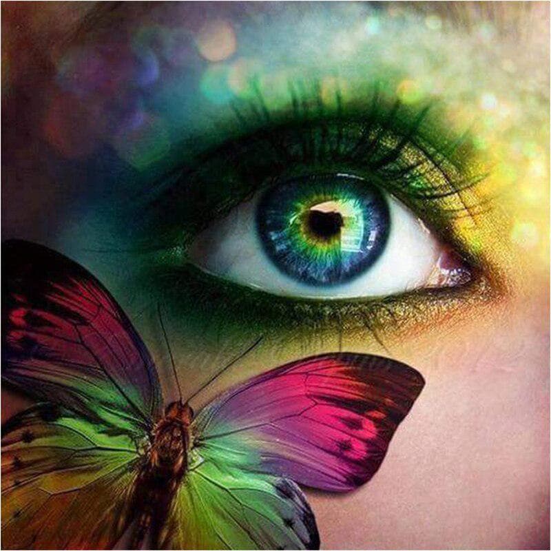 5D DIY Diamond Painting Heart Window--Eyes & Butterfly Diamond Embroidery Cross Stitch 30x30CM