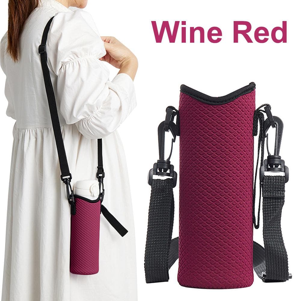 1Pcs Water Bottle Bag With Adjustable Shoulder Strap Water Bottle Sleeve Anti-Slip Insulated Water Bottle Pouch For 24oz Cup wine red
