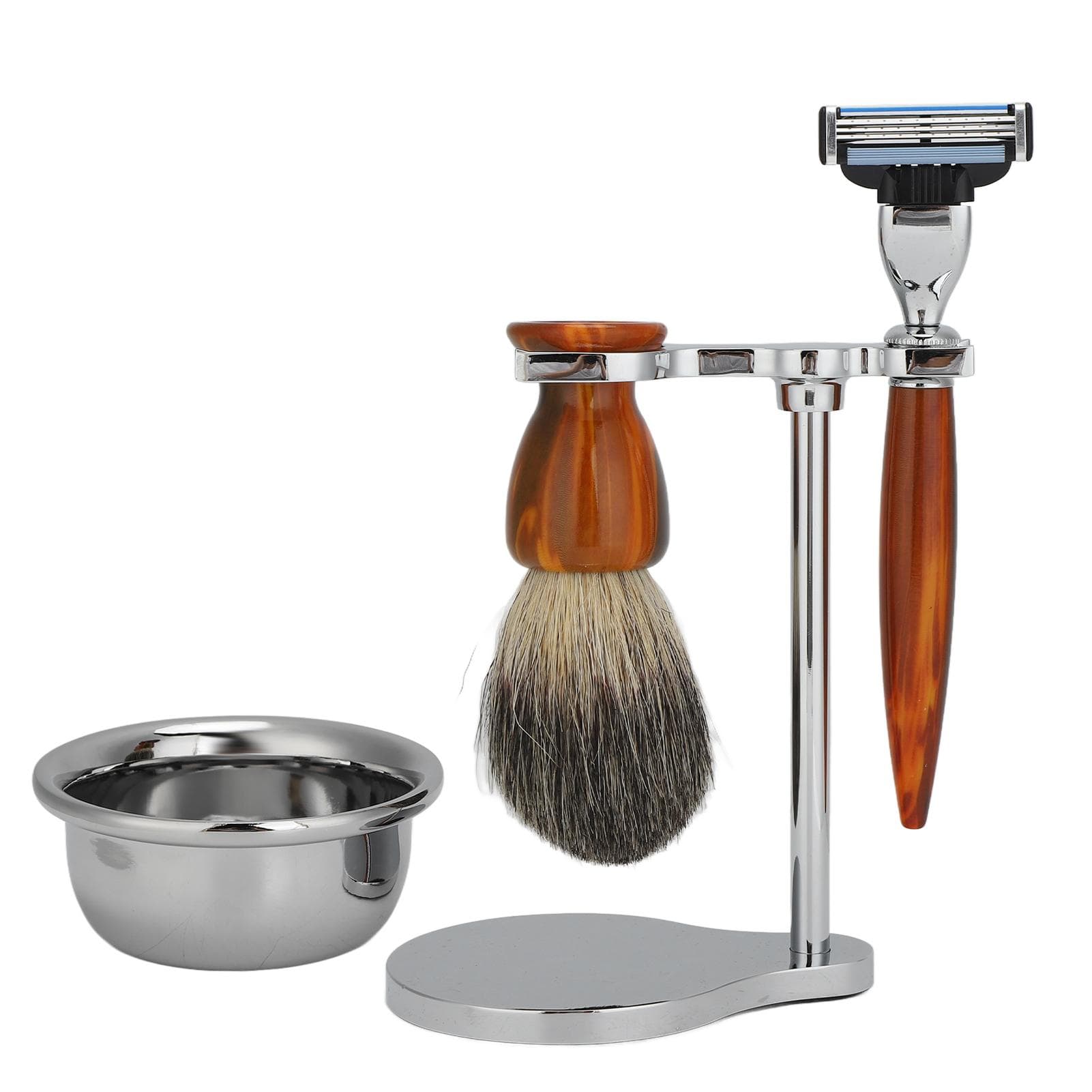 4pcs Professional Men Shaving Kit Traditional Manual Razor Shaving Brush Soap Bowl Shaving Holder