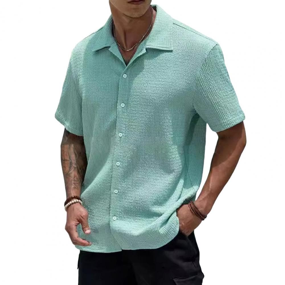 Summer Men Shirt Button-down Turn-down Collar Cardigan Short Sleeves Cardigan Loose Mid Length Casual Daily Wear Office Business S green