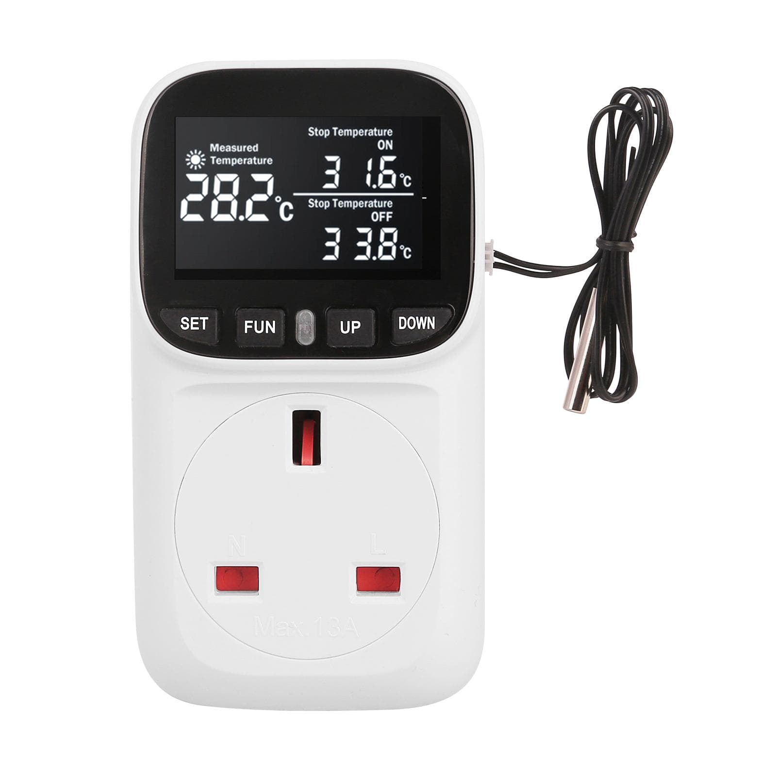 230V 16A Temperature Controller Socket High-Precision Digital Display Smart Thermostat Fish Tank UK Plug black white