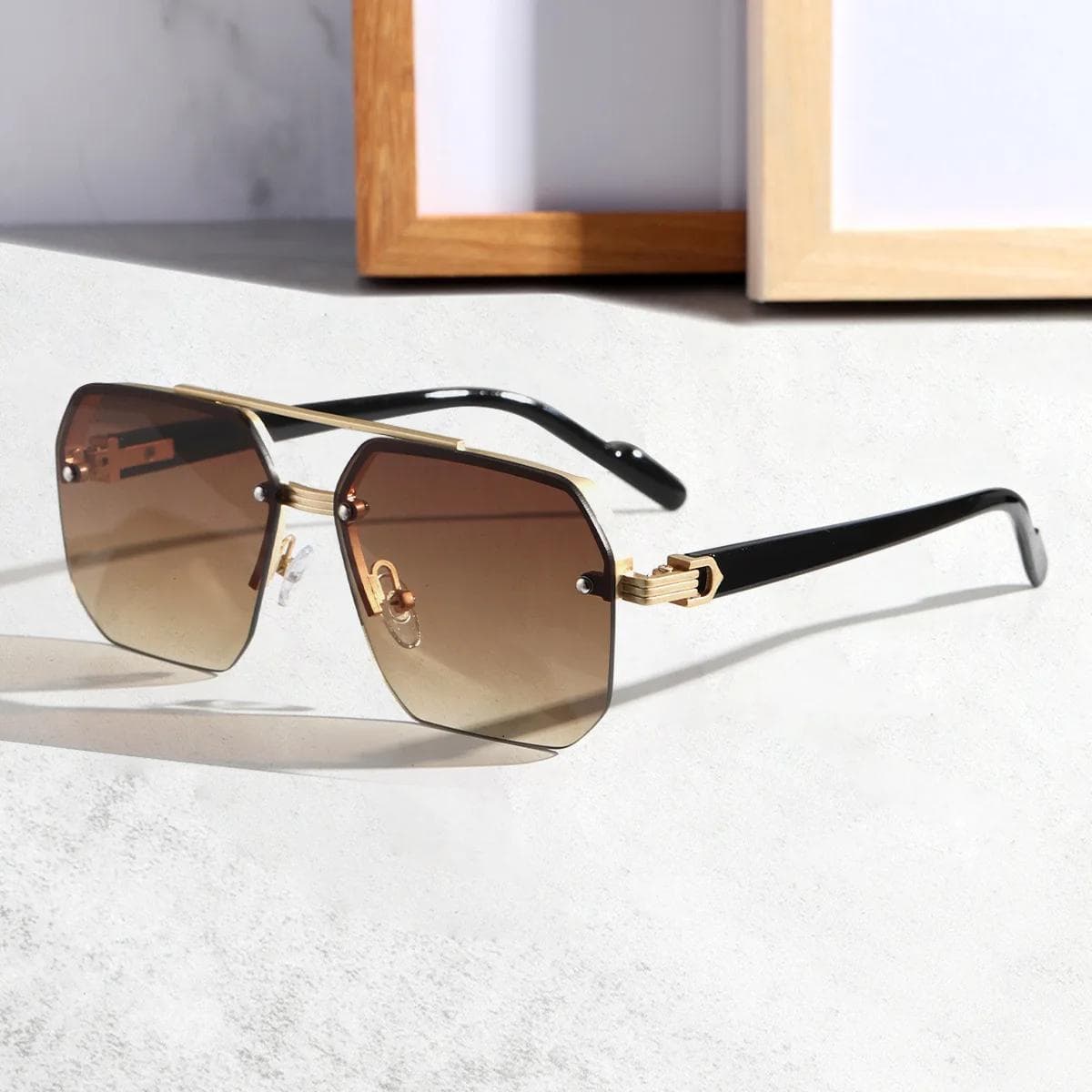 Frameless Sunglasses for Men Square Small Half Frame UV Resistant Travel Driving Personalized Stylish