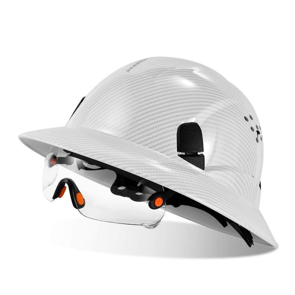 LOEBUCK New carbon fiber full-brim safety helmet with CE goggles anti-collision construction site hard hat GM850 white