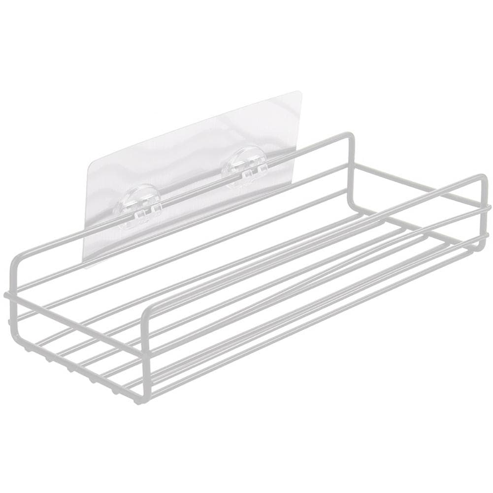 Wrought Iron Bathroom Storage Rack with Sucker Toilet Bowl Sundries Organizer Shelf Wall Hanging white