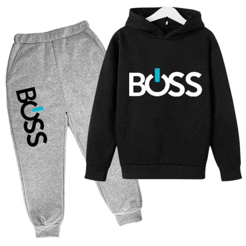 Autumn and winter children's pullover with plush hooded letters printed casual children's hoodie set 140