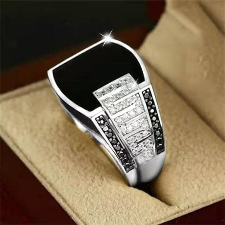 Classic Gold Color Metal Men's Ring with Inlaid Black Stone Punk Style Suitable for Engagement Wedding Luxury Jewelry 13 silver