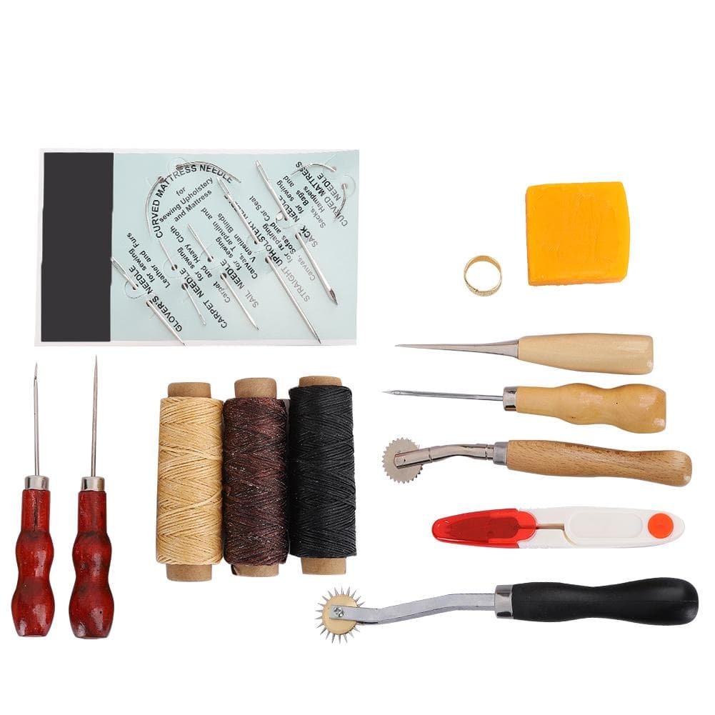 13PCs Leather Craft Set DIY Tool Portable Sewing Accessory Steel Wood for Shoes  Bags