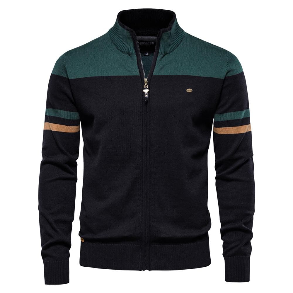 2023 New Autumn and Winter 100% Cotton Mens Zipper Cardigan Casual Patchwork Fashion Youth Knitted Sweaters for Men XXL 95-105 kg dark green