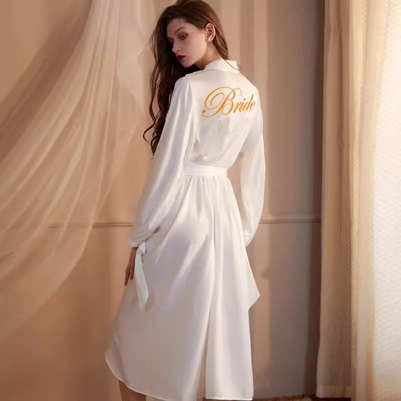 Real Silk Wedding Party Sister Team Bride Robe with Gold Letters Kimono Silk Pajamas Bridesmaid Bathrobe Mother Shower Sleepwear XL