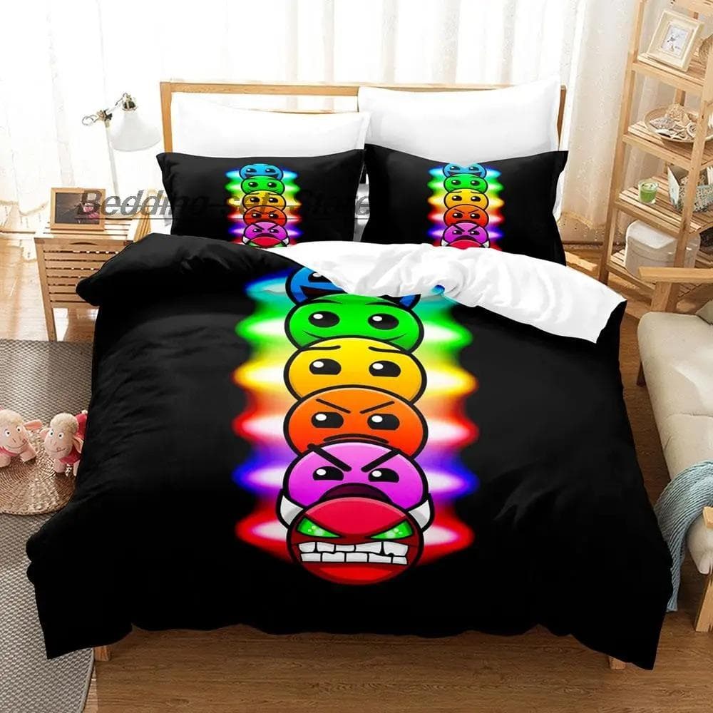 Hip Hop Angry Geometry Dash Bedding Set Single Twin Full Queen King Size Bed Set Game Bedroom Duvetcover Sets Anime Bed EU Double 200x200cm