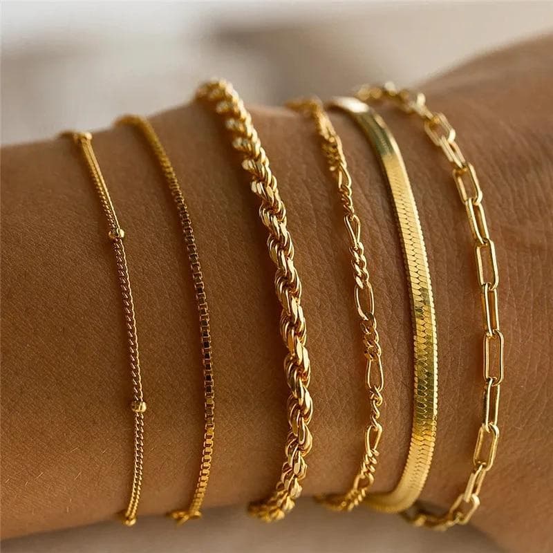 Classic Snake Chain Bracelets Set For Women Trendy Gold Plated Cuban Link Chain Bangles Bracelet Female Boho Hand Jewelry Gifts