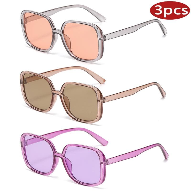 3pcs Square Big Frame Sunglasses Women Retro Vintage Colorful UV Protection Outdoor Sport Unisex Eyewear Travel Goggles