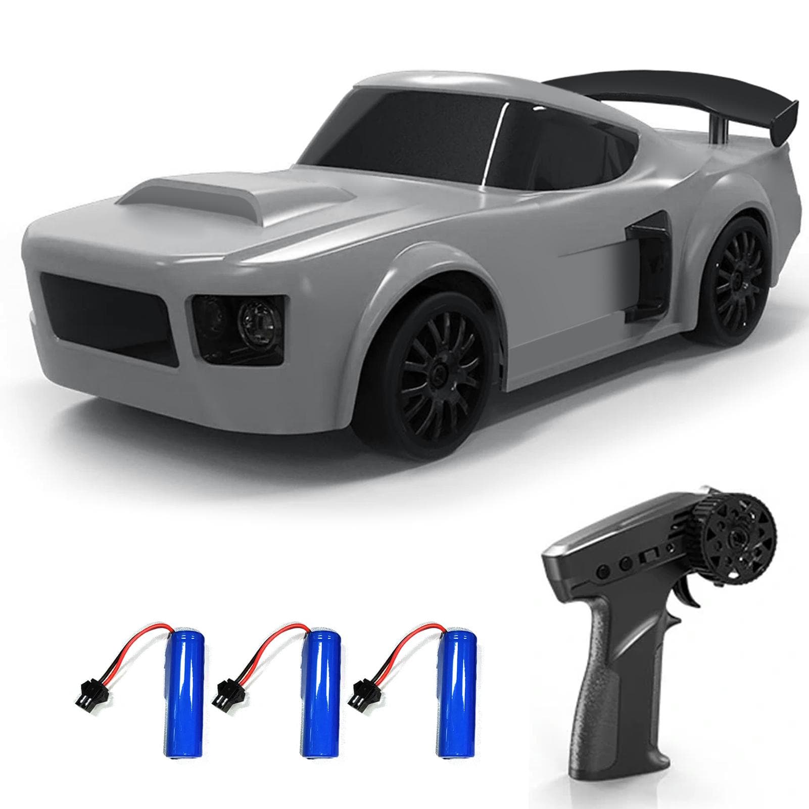Remote Control Car, 2.4GHz 1:24 Scale 4WD High-Speed Model Vehicle with LED Lights, Racing Tires 3 battery gray