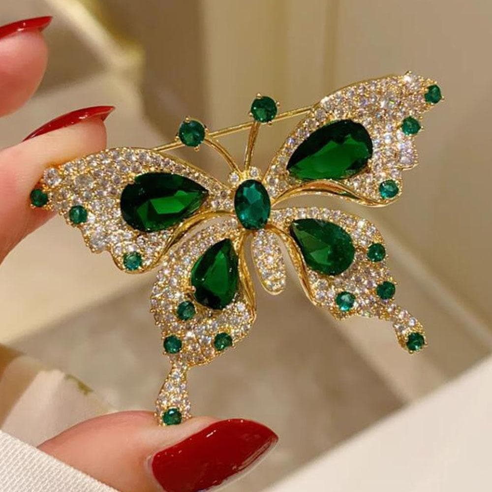 Elegant Vintage Green Butterfly Brooch Pin with Sparkling Rhinestones - Perfect for Dresses & Suits, Ideal Gift for Women 1pc green