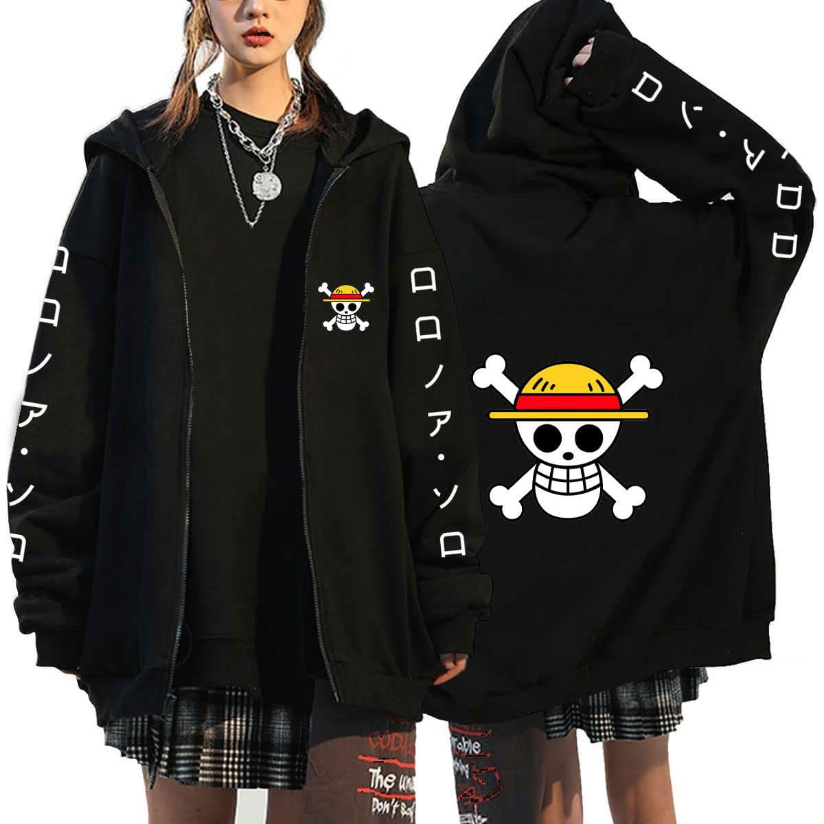 Cosplay Luffy Zoro ONE PIECE Anime Hoodies Men Jackets Casual Zipper Coat Harajuku Unisex Hoodie Cartoon Printed Sweatshirts Hip Hop Hoody Streetwear XXL