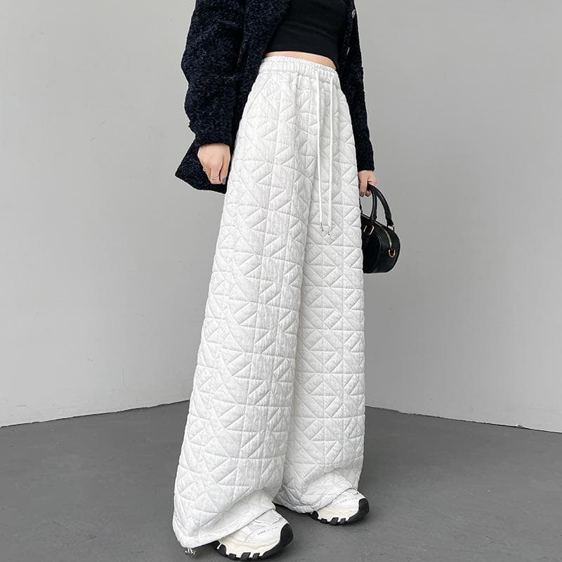 Casual Pants for Women In Winter New Warm Drawstring Tie Feet High Waist Trousers 2XL white