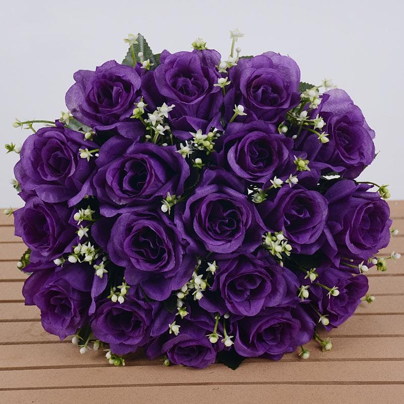 18 Heads Silk Rose Artificial Flowers Fake Bouquet Wedding Home Party Decor purple