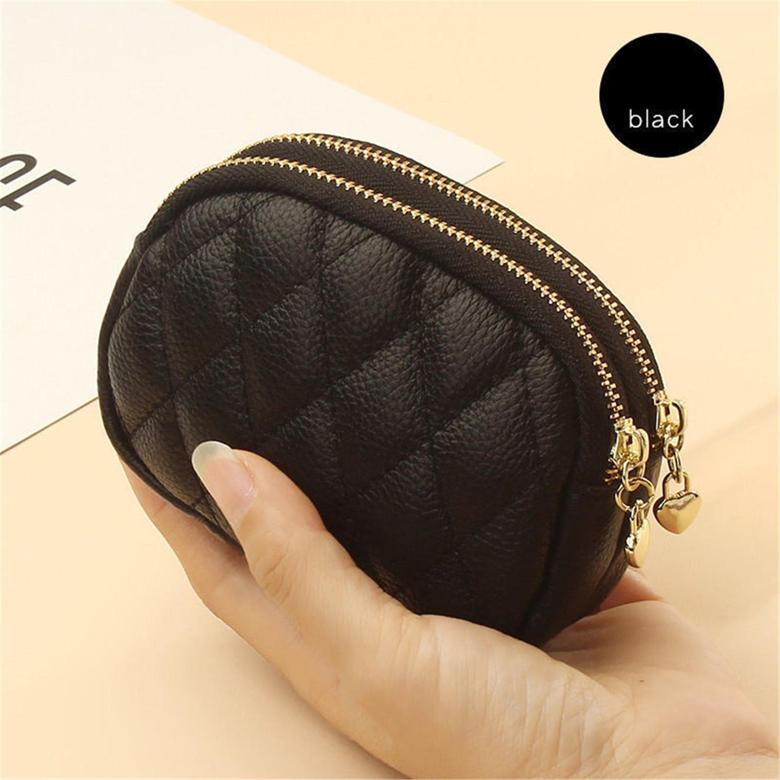 New Brand Coin Purse Key Ring Pendant Storage Bag Double Zipper Large Capacity Multi-card Slots Card Holder for Women Girls black