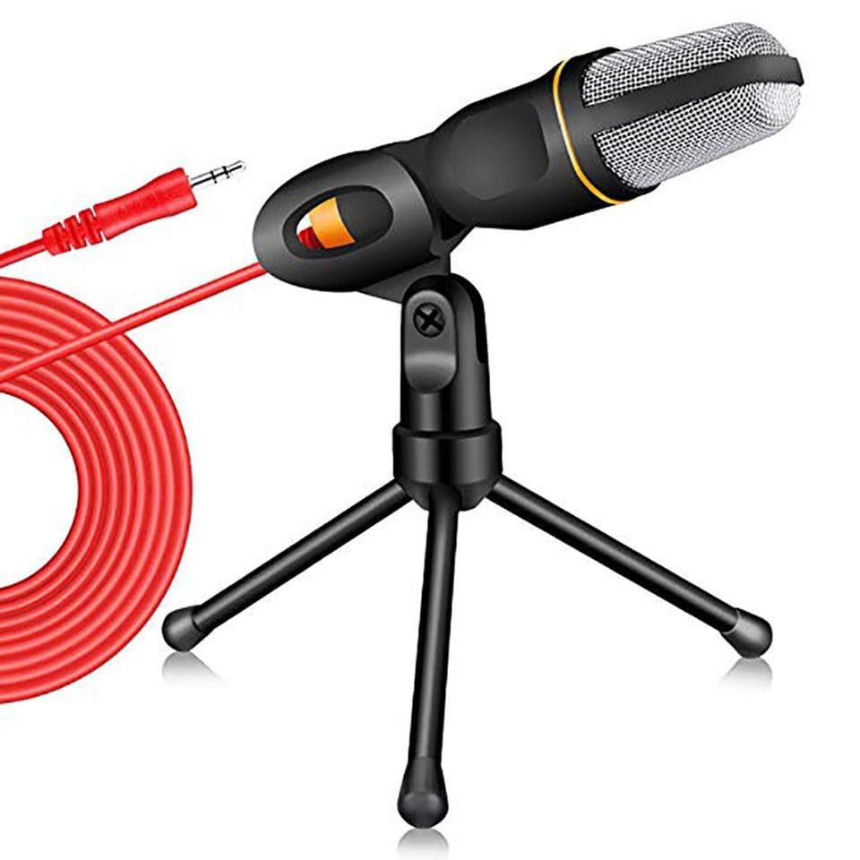 Professional 3.5mm Condenser Sound Microphone with Stand for PC Laptop Skype Recording for IPhone Android Phone Computer Gaming Live Streaming YouTube black